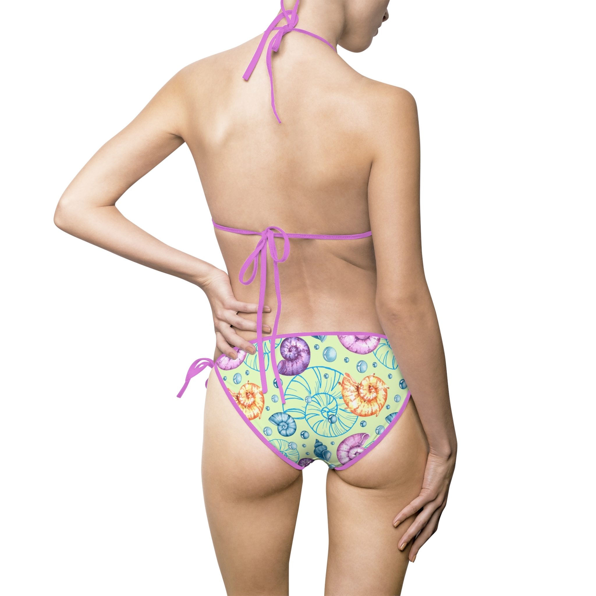 Floral Swirl Tie-Side Bikini — Pastel Purple Trim Women's Swimwear - Image 3