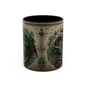 Green Celtic Dragon Accent Coffee Mug — Fantasy Medieval Hoard Design (11/15oz)