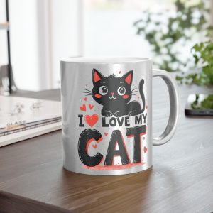 I Love My Cat Metallic Mug — Silver Shiny Cat Lover Coffee Cup