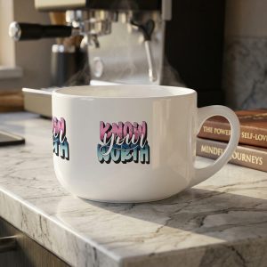 25oz Ceramic Latte Mug — "Know Your Worth" Rainbow Script Coffee Cup