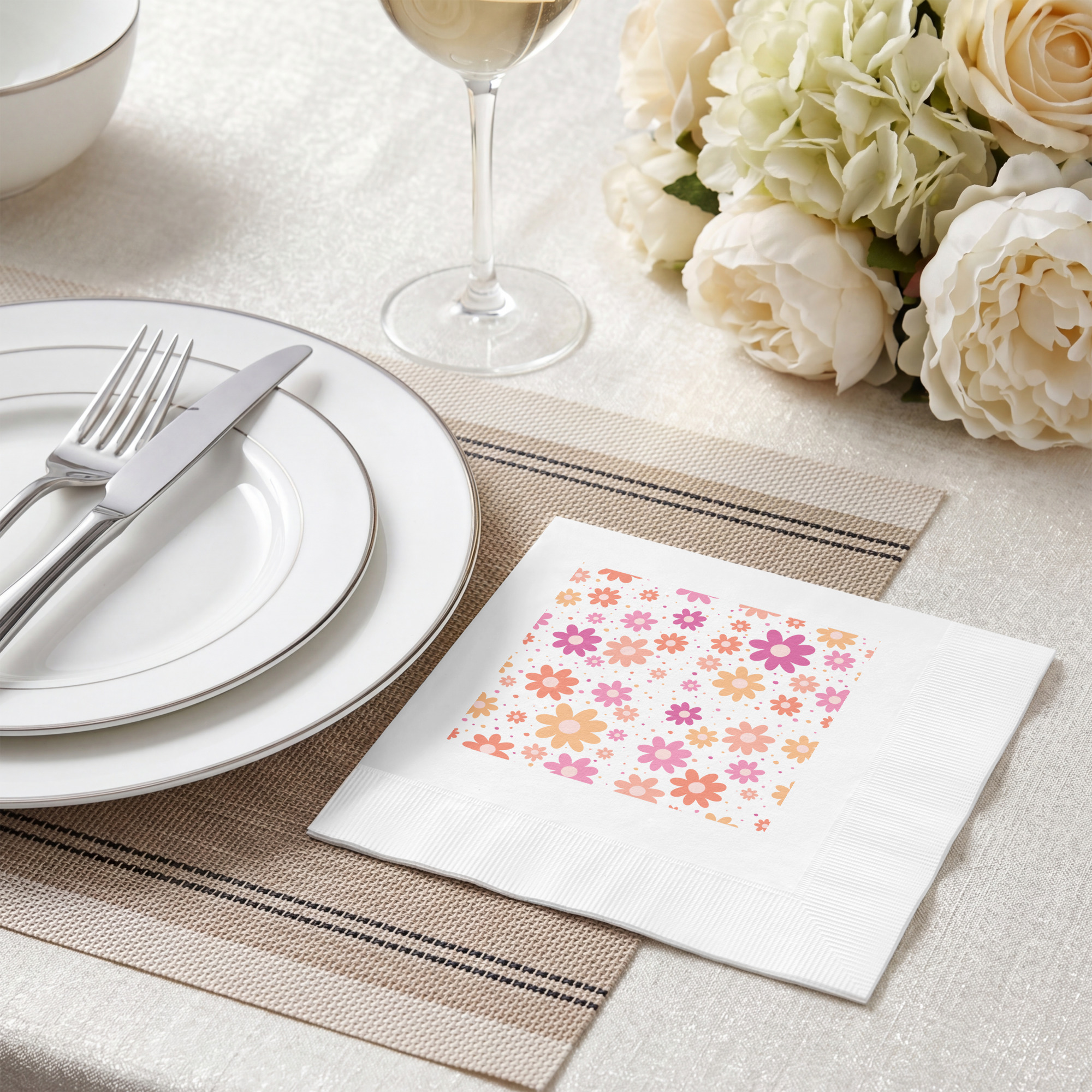 White coined napkins